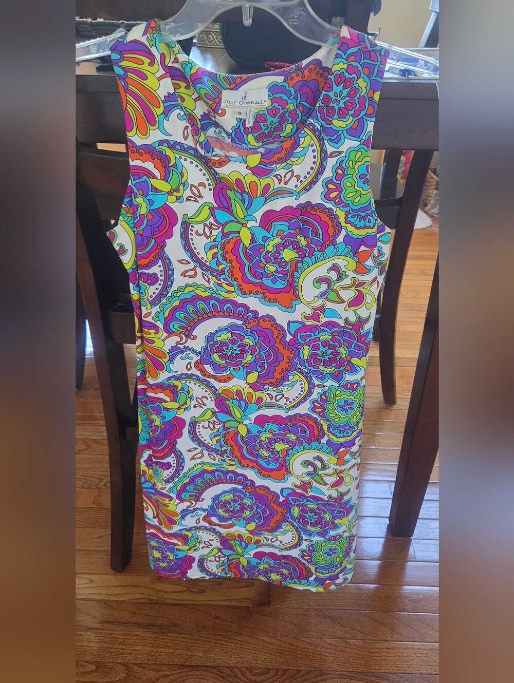 Jude Connally White Floral Paisley Midi Dress with Bright Multicolor Print NWOT